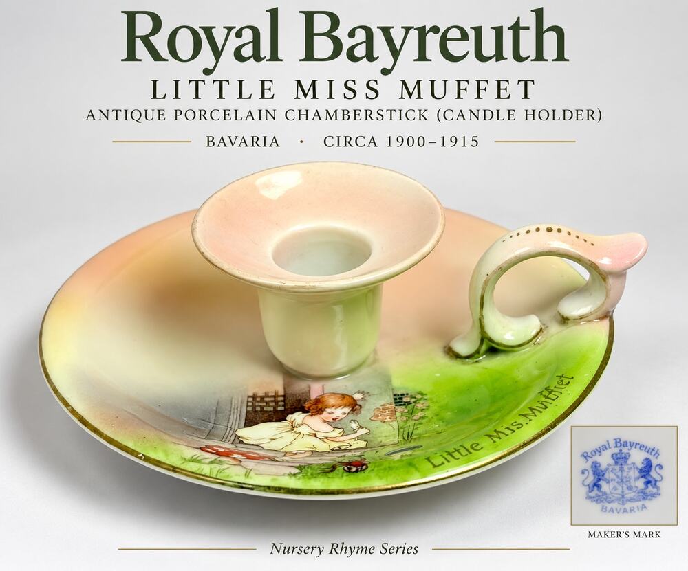Royal Bayreuth Little Miss Muffet Chamberstick Candle Holder Bavaria Antique